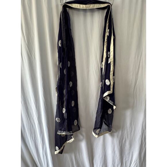 Navy Blue Sheer Embroidered Scarf – 39 x 88 Inches – Paisley Motif - Picture 5 of 7